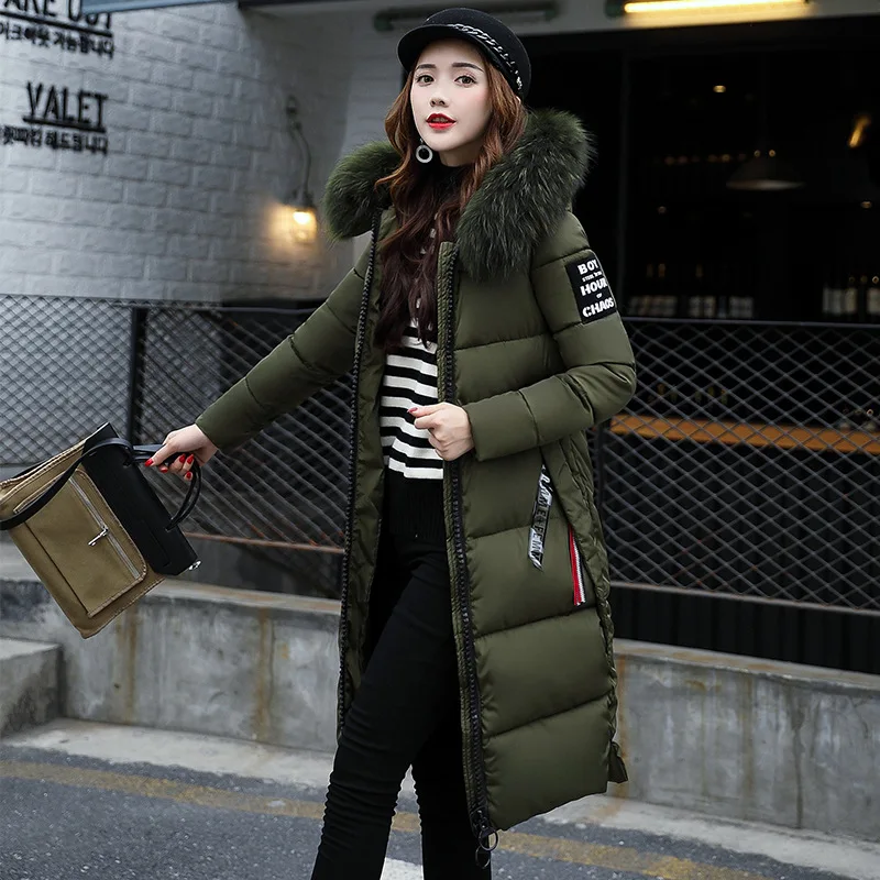 2025 femmes vers le bas Parkas veste d'hiver grand col de fourrure épais mince manteau mode à capuche vêtements d'extérieur en coton Long hiver femme manteau