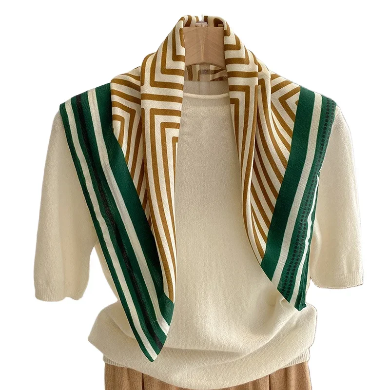 Foulard Carré en Velours Imprimé à Rayures pour Femme, Design de Luxe, Cravates Douces, Foulard de Bureau, Bandes de Sauna, Tête, Hijab, Cadeau, Nouveau