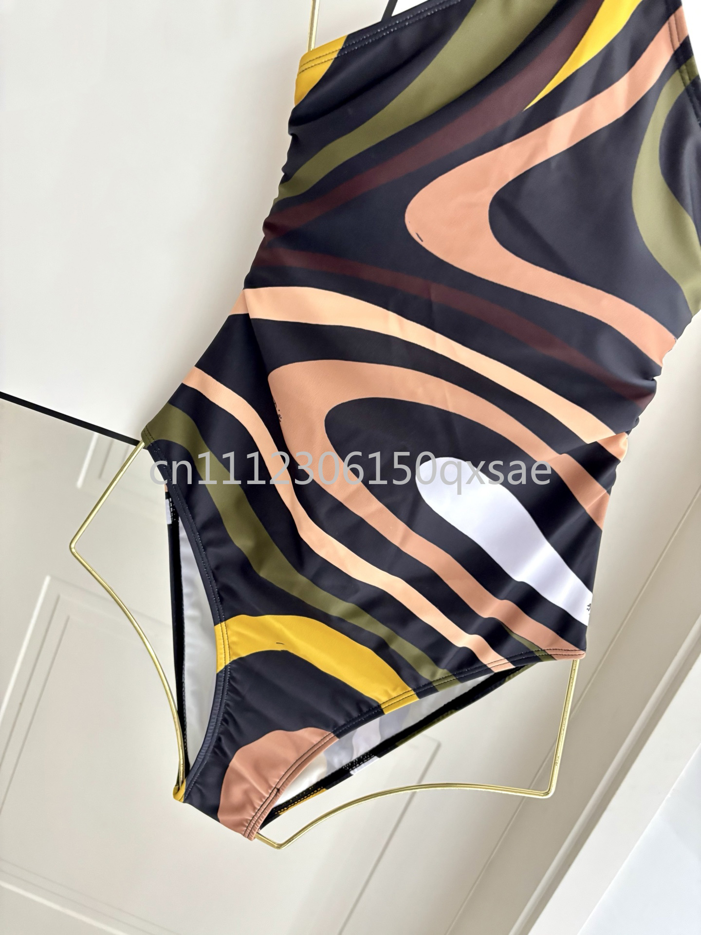 Maillots de bain pour femmes de luxe, marron, avec foulard et logo signature de créateur, style classique, avec ruban