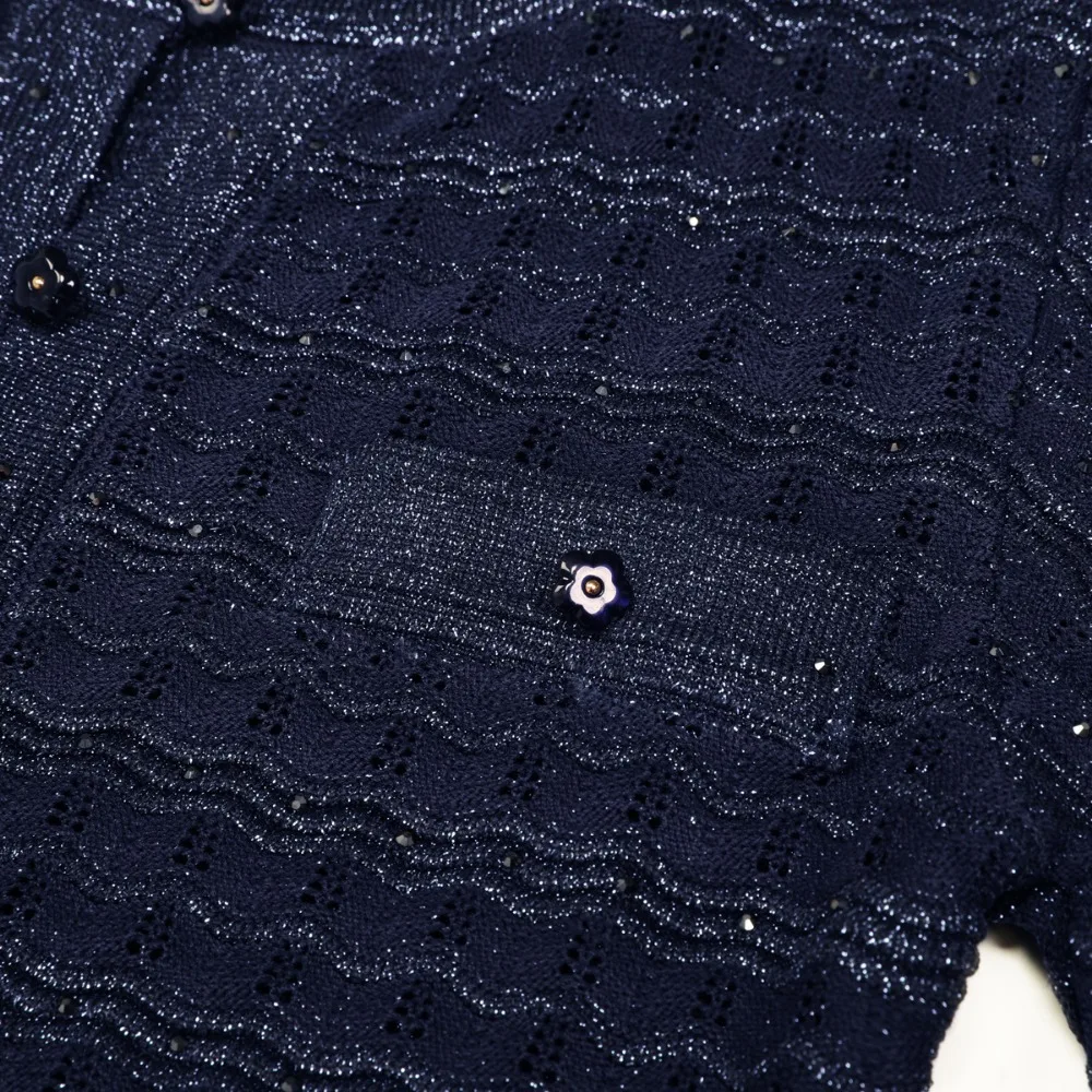 Robe de haute qualité pour femmes, col rond, manches courtes, robes en tricot, printemps automne, nouvelle robe midi diamantée pour femme