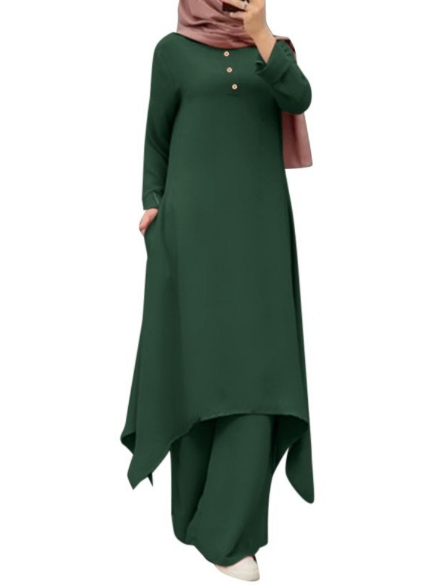 Robe et pantalon à jambes larges pour femmes musulmanes, ensemble musulman 2 pièces, tenue arabe décontractée de Dubaï, caftan du Ramadan, olympiques Eid, 2024