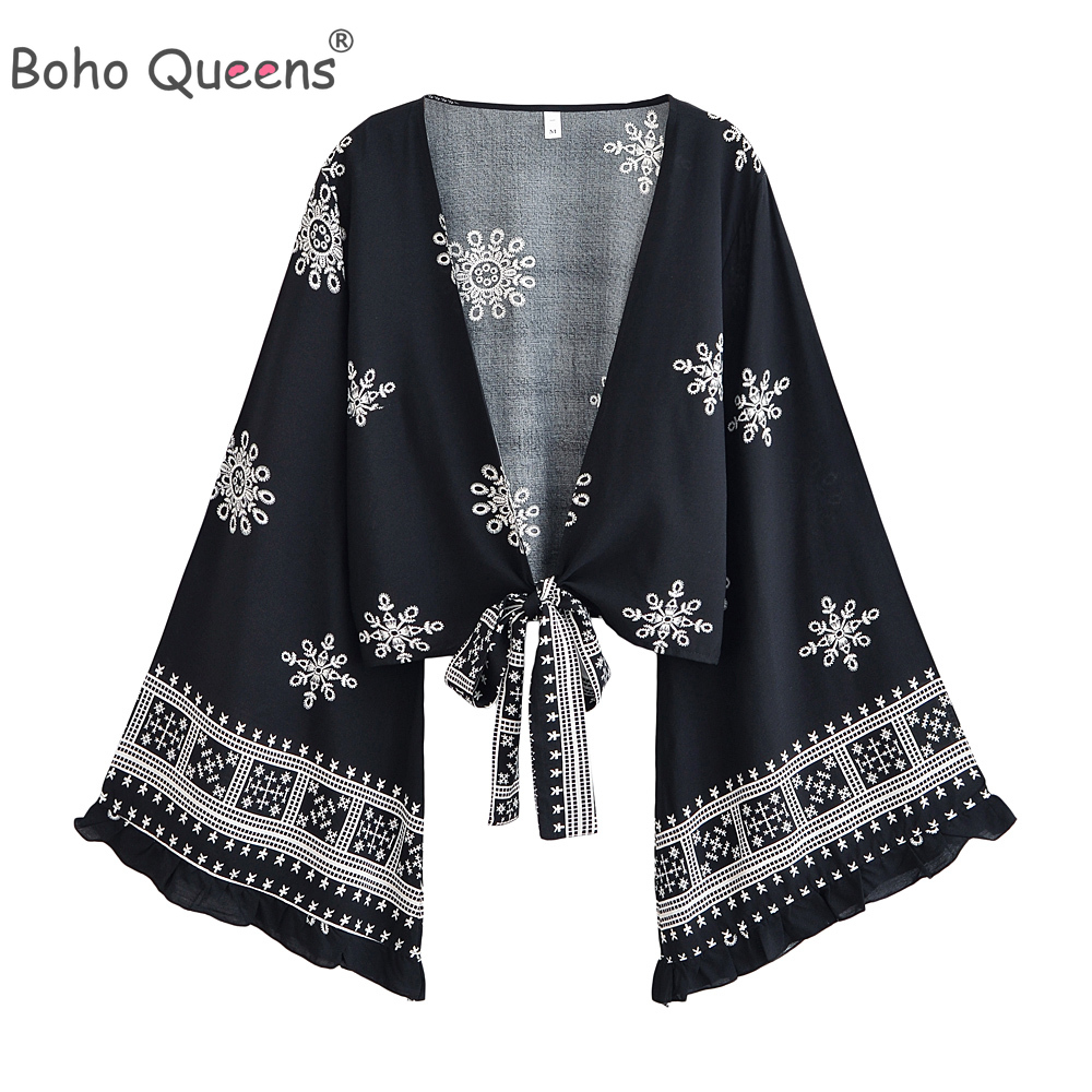 Boho Queens femmes sauvage Floral 2025 court bohème Kimono volants manches évasées vacances plage été Bikini Boho couvertures