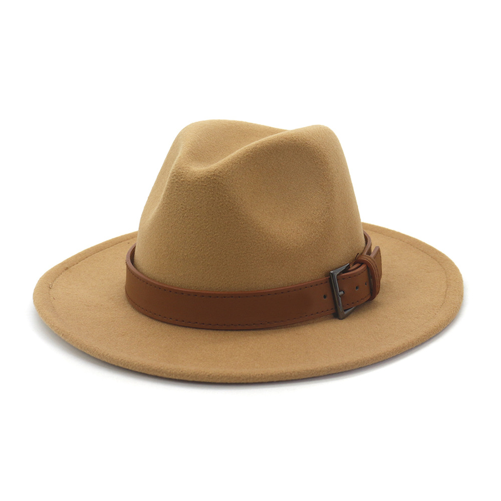 QBHAT-Chapeau en feutre de laine Fedora anderpour hommes et femmes, haute qualité, ceinture marron, grande casquette à bord, Jazz Trilby, fête, mariage
