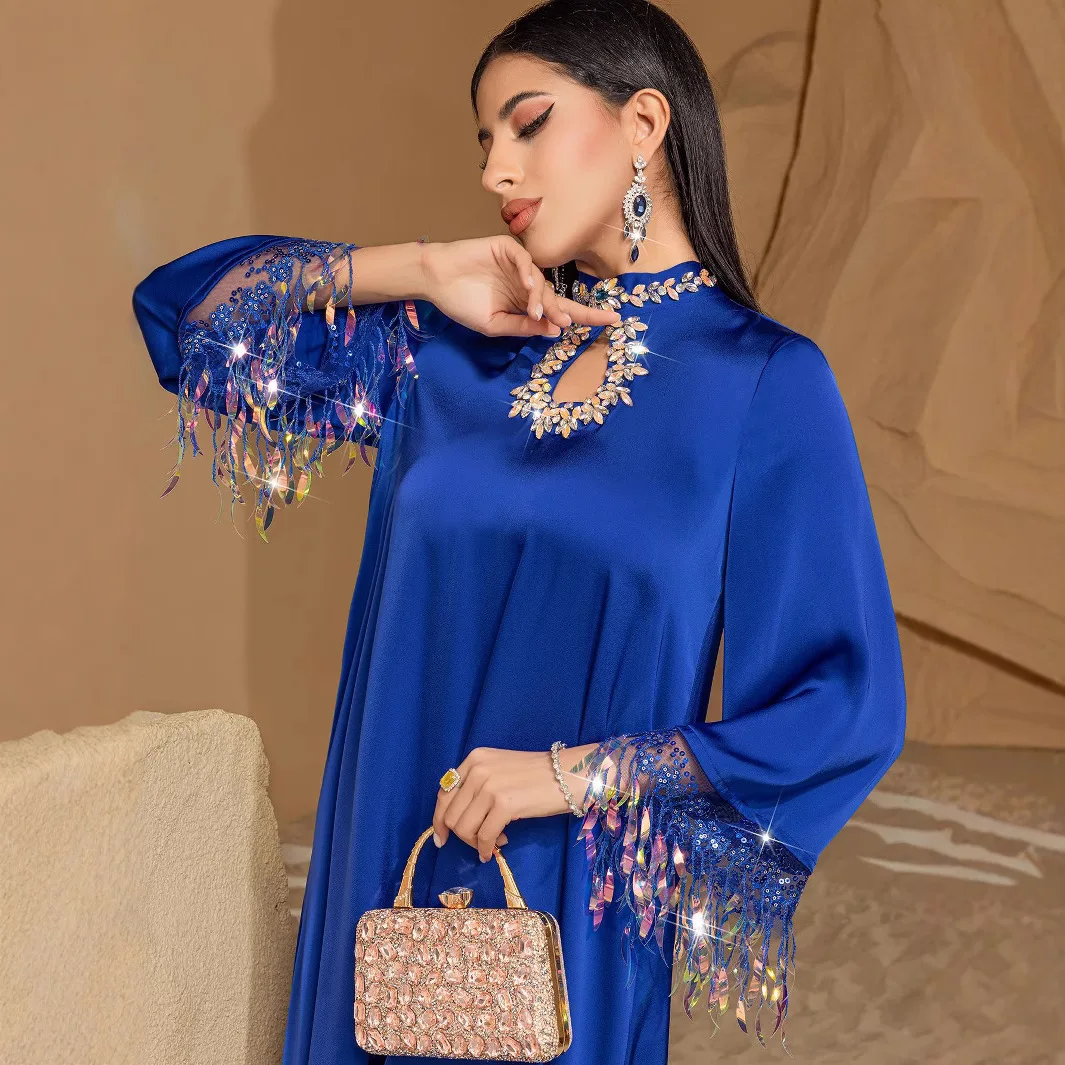 Luxe Satin diamants Abaya Jalabiya dubaï caftan Robe musulmane pour les femmes Eid Djellaba Ramadan Islam vêtements Robe Kebaya Robe