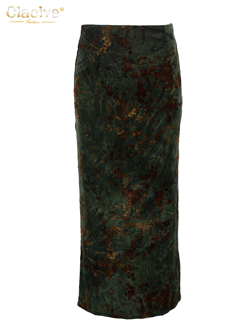 Clacive mode ample imprimé femmes jupe 2025 Vintage taille haute jupes mi-longues dames élégant classique jupe femme vêtements