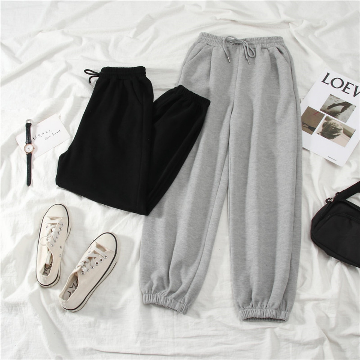 Pantalons décontractés pour femmes, mode, ample, uni, taille mi-haute, cordon de serrage, taille élastique, poche, printemps, bureau, trajets quotidiens, pantalons de survêtement pour femmes