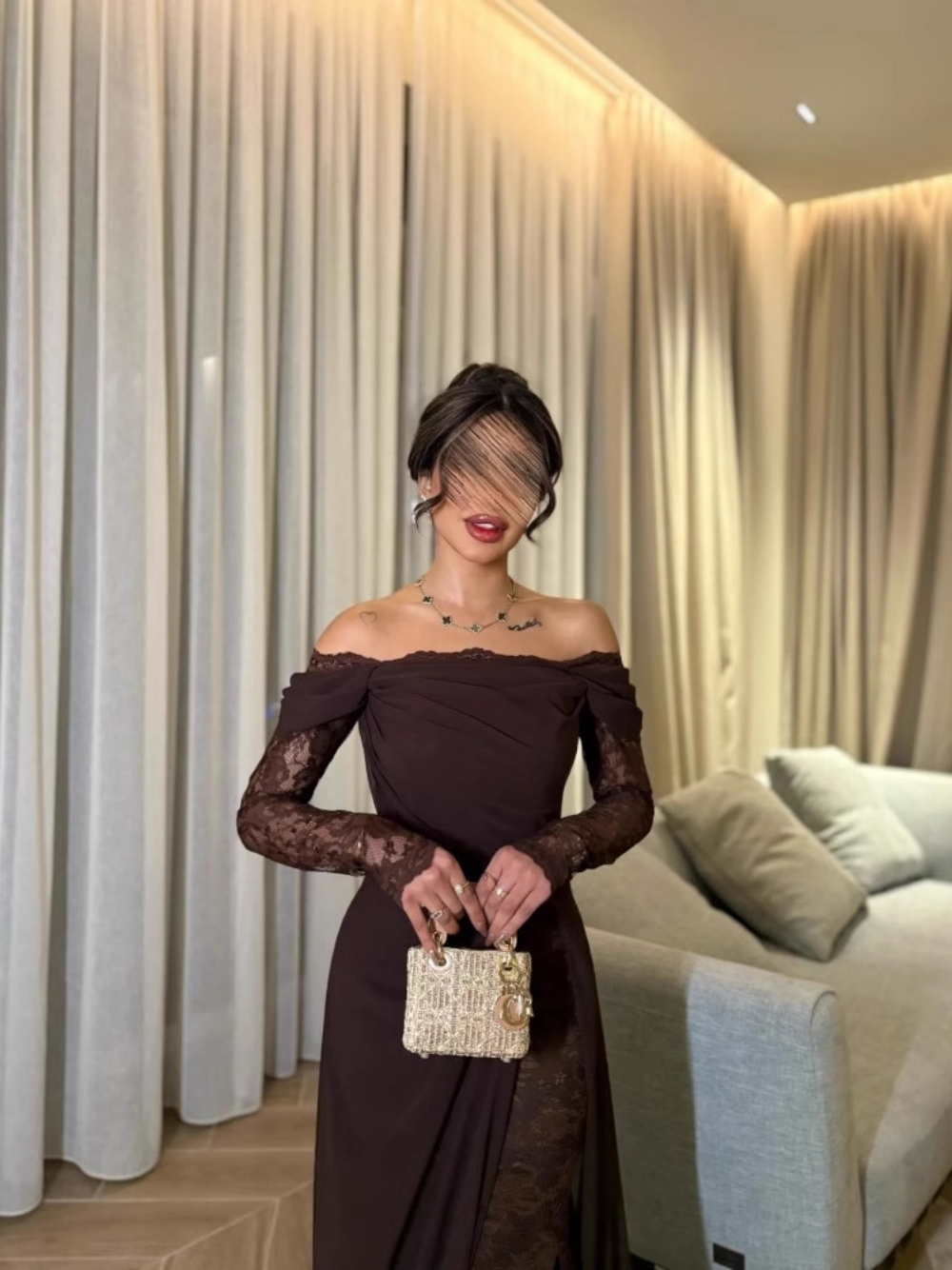 Café grande balançoire dentelle robe de soirée élégante épaules nues caftan robe de bal Abaya Sexy fente latérale populaire vêtements de fête formelle