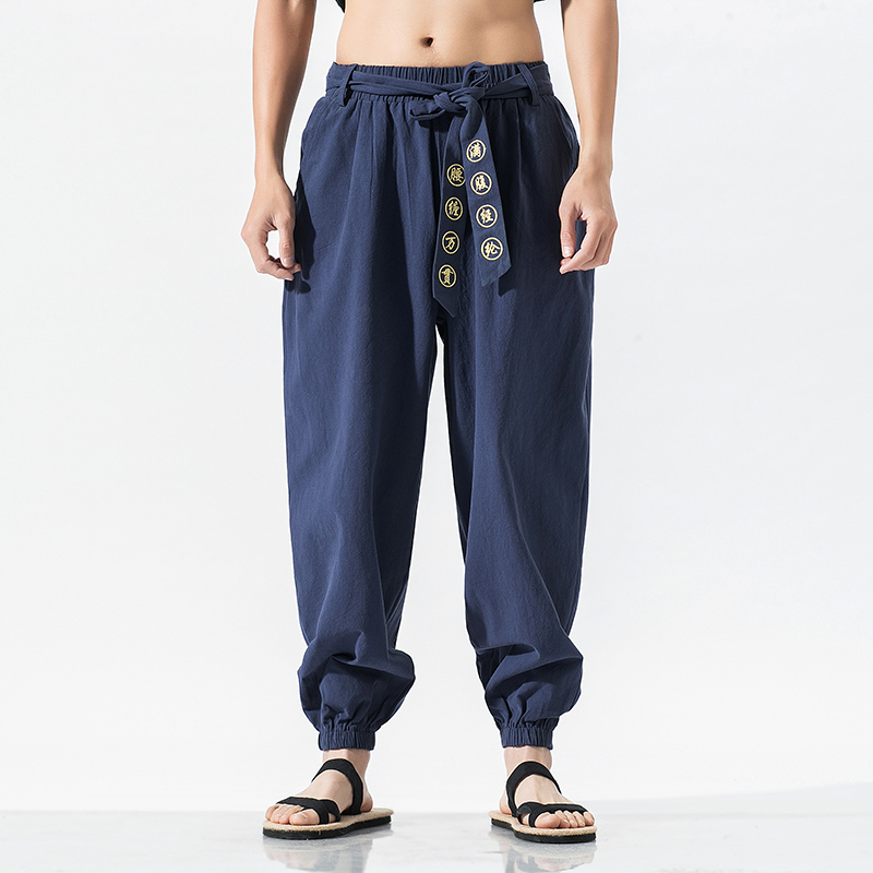 Pantalon Kimono japonais décontracté pour hommes, ample, Harajuku, vêtements traditionnels asiatiques, Style Yukata, sarouel brodé, 2025