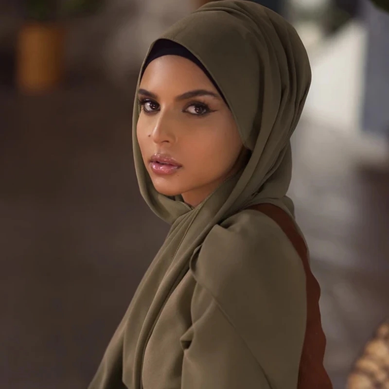 Châle Islamique en Mousseline de Soie pour Femme, Voile Musulman, Hijabs Ronds, 180x70cm