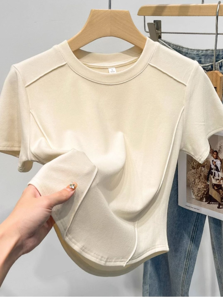 T-shirt manches courtes femme, blanc, en coton, polyvalent, Slim, Harajuku, haut court, tendance, été, 2026