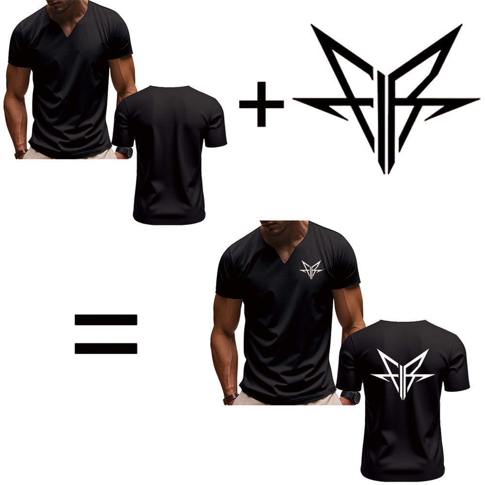 T-shirt à col en V imprimé personnalisé DIY, T-shirt à manches courtes pour hommes à la mode, haut streetwear élégant et décontracté, vêtements quotidiens.