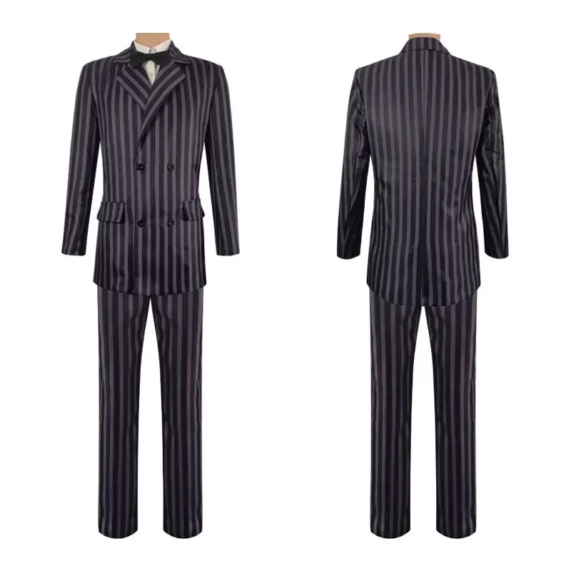 Costume de Cosplay du Film Gomez Addams, tenue de carnaval d'halloween pour hommes, manteau, chemise, pantalon, cravate, uniforme de fête