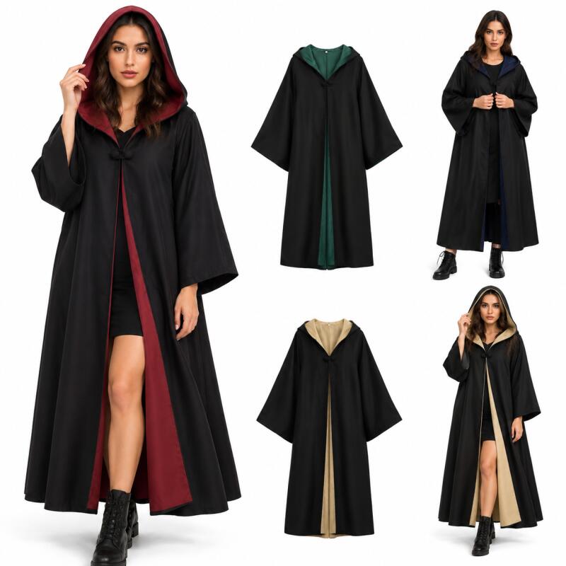 Robe de sorcier à capuche unisexe, costume de cosplay d'Halloween, longue cape avec doublure multicolore pour adultes, tenues de fête de carnaval