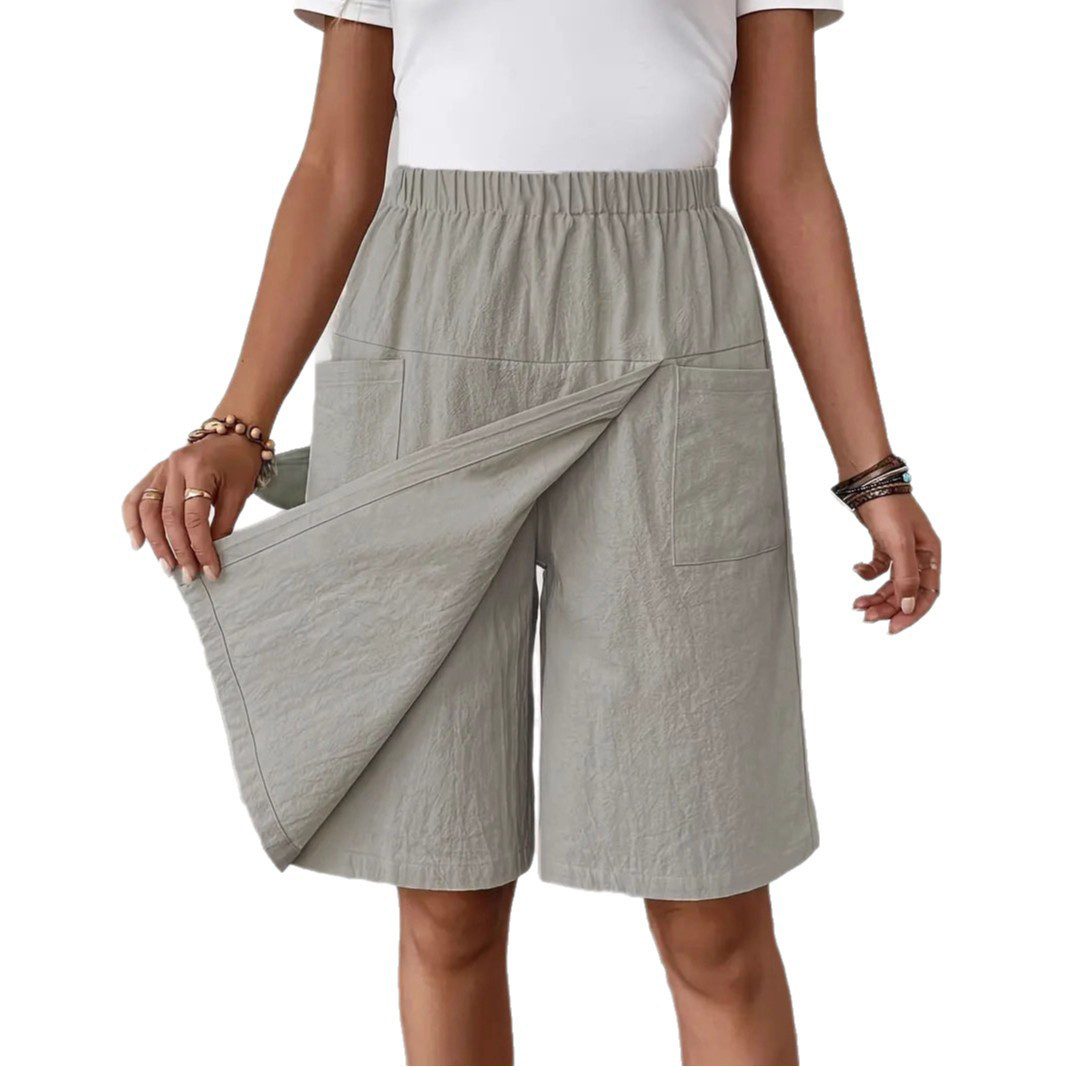 Pantalon jupe fin pour femme, décontracté, taille haute élastique, avec poches, coupe large, mi-pantalon LRFZ-C480