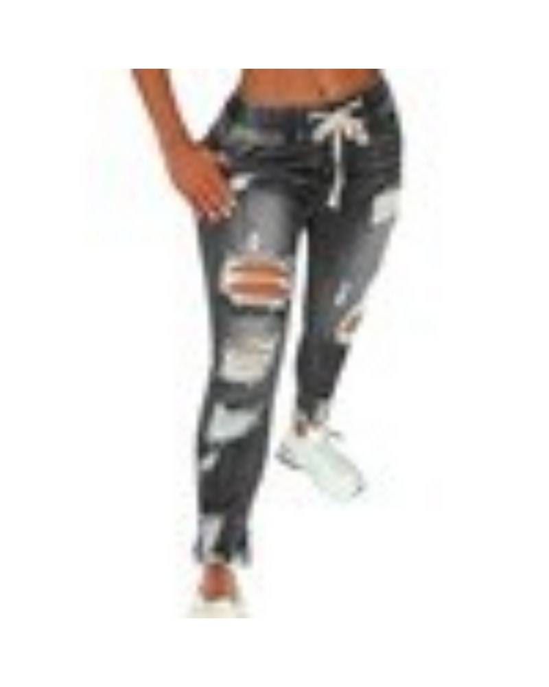 Jean taille serrée pour femme, taille moyenne, à lacets, coupe cintrée, pieds élastiques, pantalon en Denim perforé, taille S-5XL