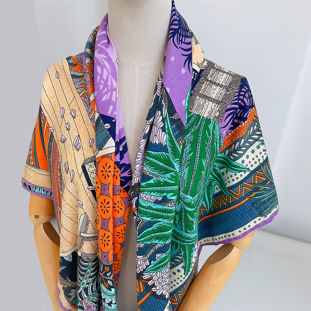130cm hiver écharpe femmes marque garder au chaud soie cachemire carré écharpe châle luxe Jungle foulards enveloppes Pashmina Hijab Bandana