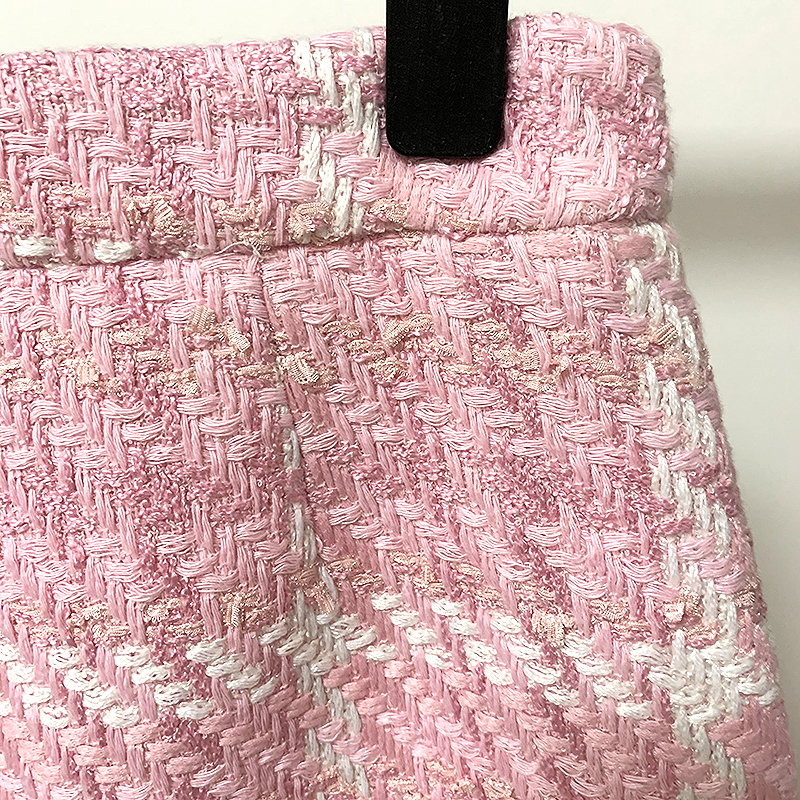 HIGH STREET Nouvelle Collection 2026 Jupe Rose de Créateur pour Femme, en Mélange de Laine Douce, à Carreaux Tissés et Tweed