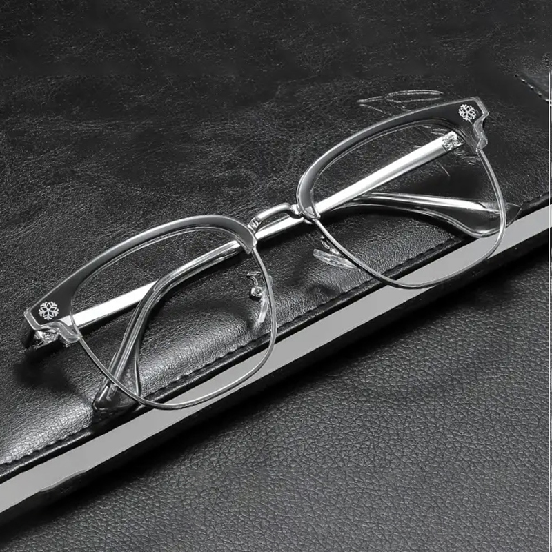 Lunettes à demi-monture de style japonais pour hommes et femmes, lunettes d'affaires, nouvelle mode, lunettes à motif de neige
