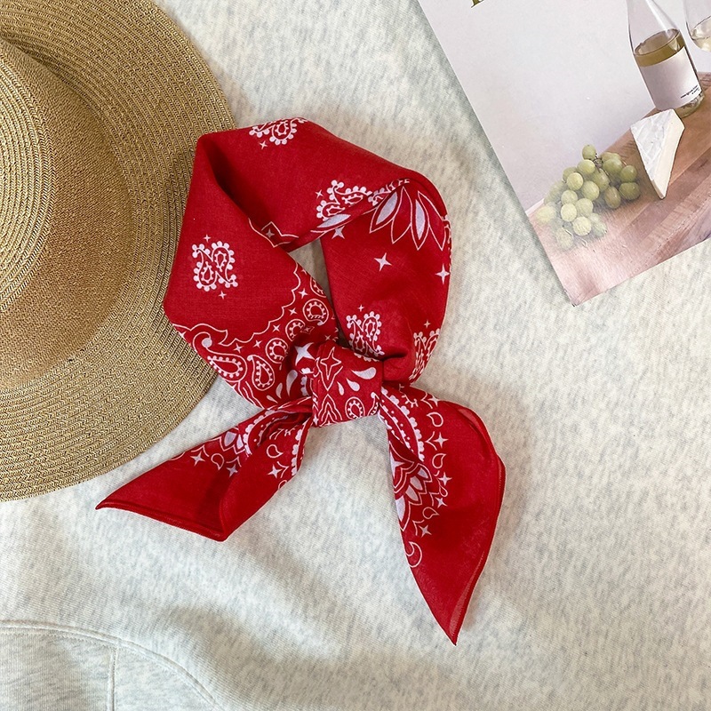 Foulard carré 100% coton pour femmes, imprimé, avec rubans, bandeaux, bandana, foulard de poignet, foulard pour sac, foulard pour le cou