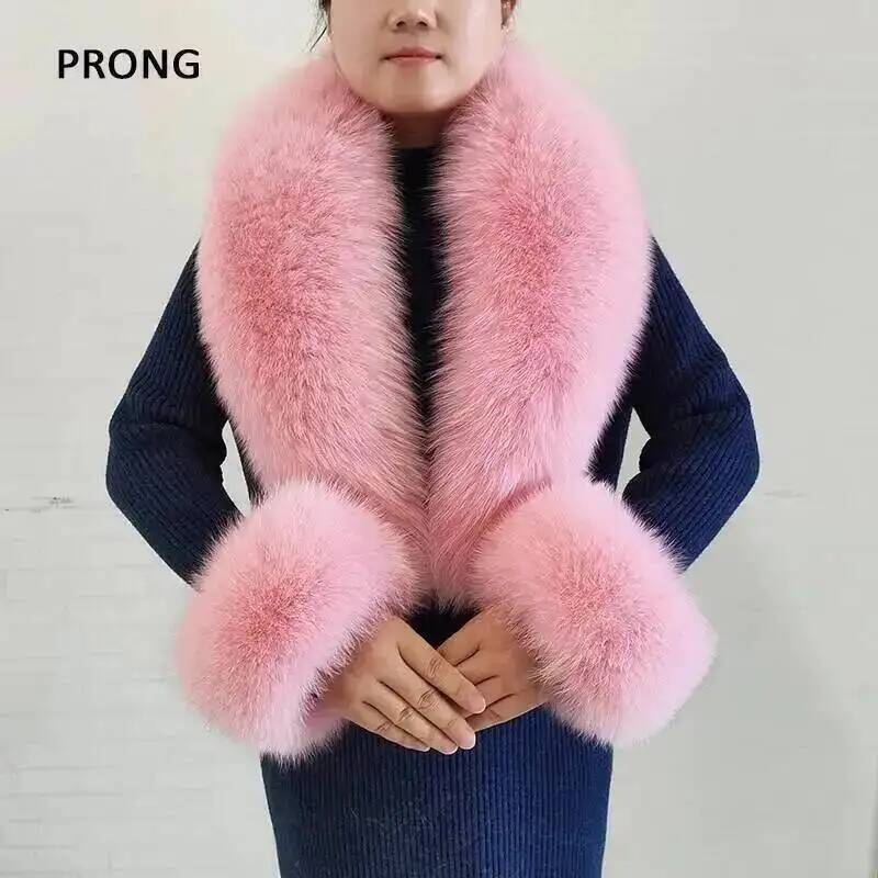 Ensemble de poignets de col en fourrure de renard véritable pour hommes et femmes, écharpes, châles, écharpe, manteau, fourrure de renard, naturel, plus chaud, hiver, accessoires