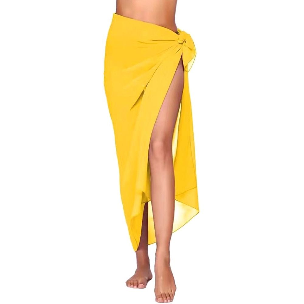 Robe de plage courte en tissu transparent avec nœud à la taille, multicolore, style sarong, en maille, pour la plage