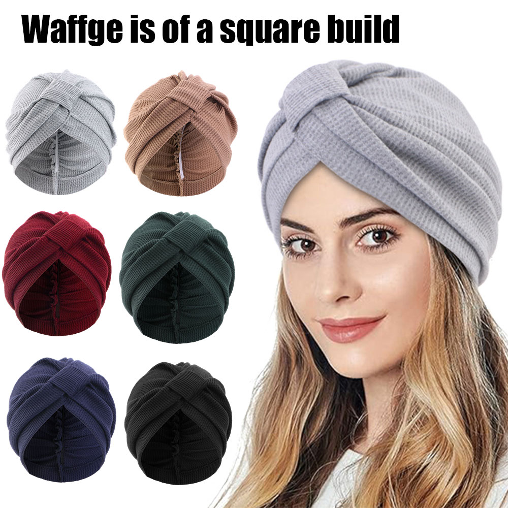 Chapeau turban musulman en coton, bonnet de chimiothérapie, bandanas, bonnet épais respirant, foulard carré gaufré, chapeau enveloppant élastique, chapeau indien