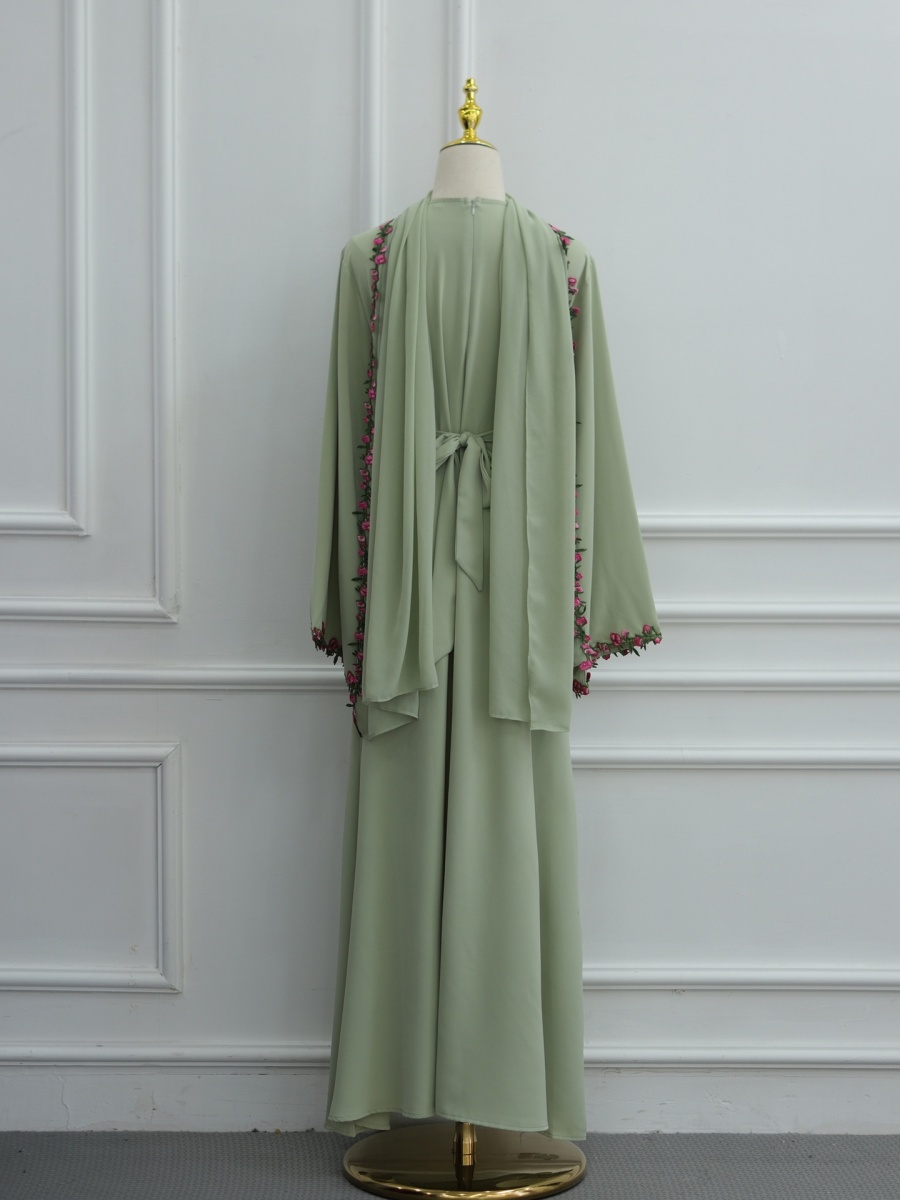 Robe Abaya pour femmes musulmanes de Dubaï avec hijab, broderie florale africaine, patchwork, longues robes, kaftan, robe femme, ensemble de vêtements islamiques
