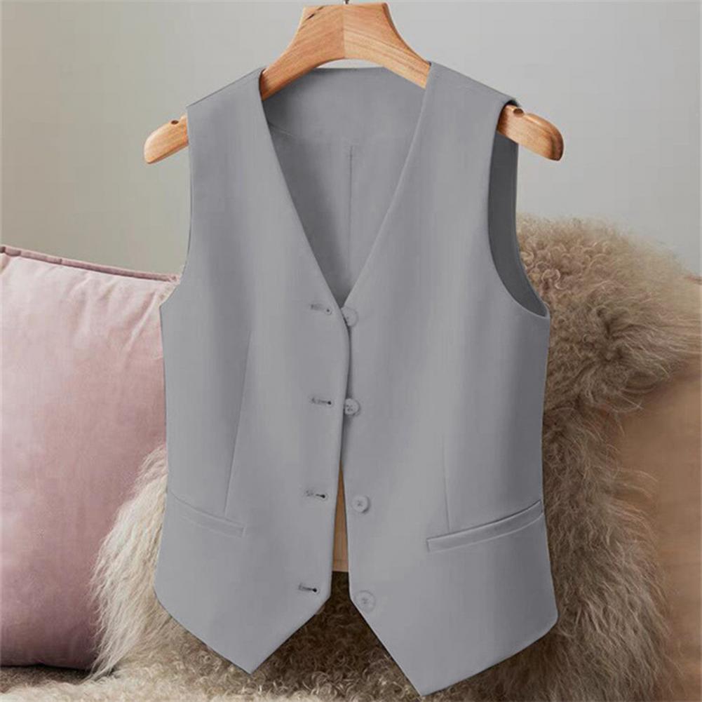 Gilet à simple boutonnage pour femmes, couleur unie, sans manches, col en V, coupe cintrée, Style d'affaires formel, Cardigan rétro, gilet de bureau et de mariage