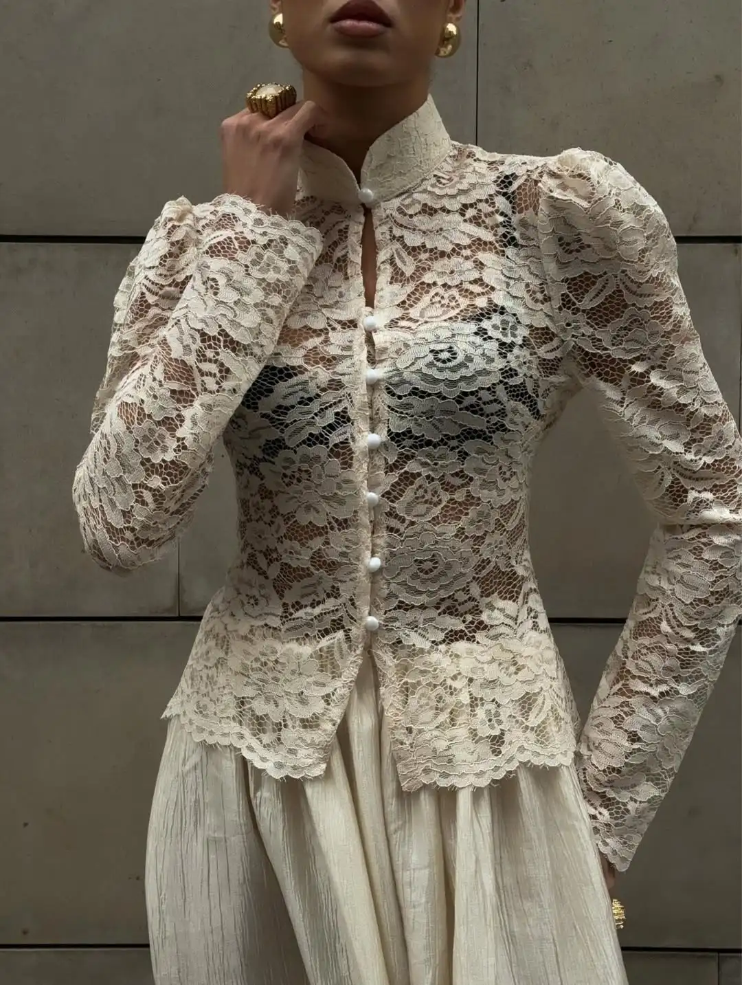 Chemise chinoise transparente en dentelle élégante pour femmes, Sexy, manches longues, simple boutonnage, Slim, chemisier court, chemises de rue quotidiennes pour dames, 2026