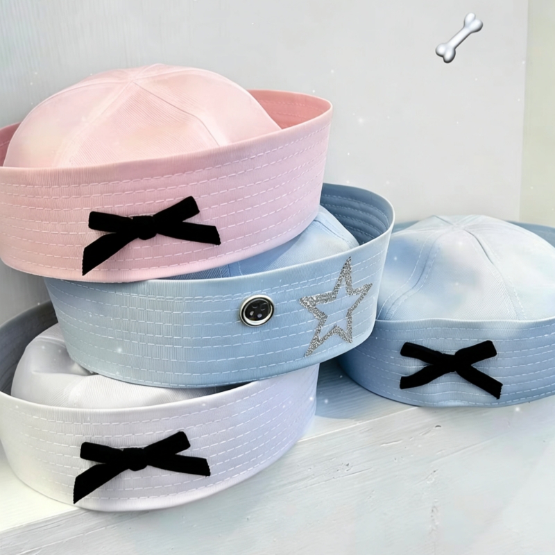 Béret à nœud Y2K rose, blanc et bleu marine, casquette dôme, chapeau de marin à visière rabattable, chapeau d'infirmière pour cosplay, chapeaux d'uniforme Y2K style doux, chapeau d'infirmière pour cosplay