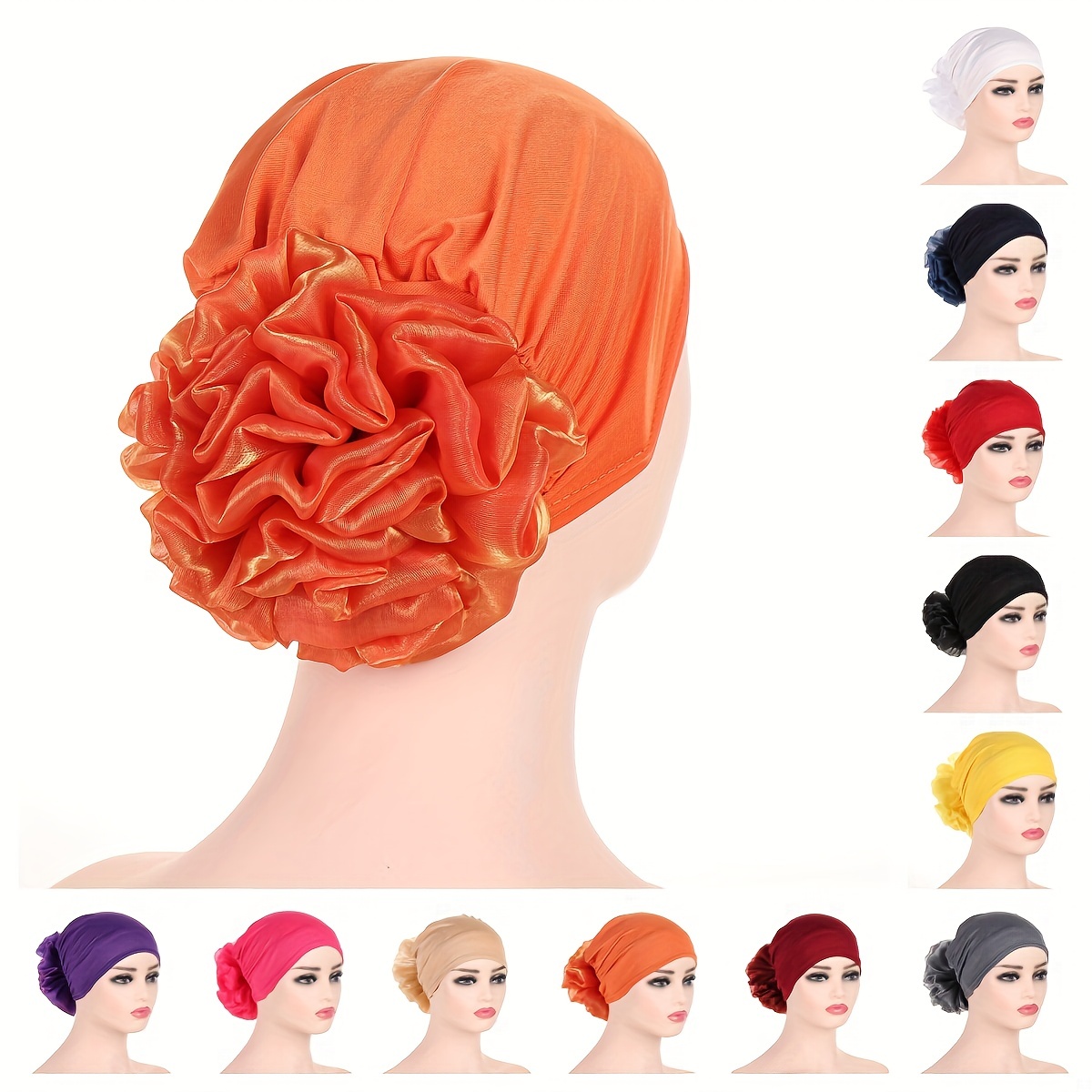 Turban Élégant à Fleurs pour Femme, Chapeau, Bandeau, Écharpe de Sauna, Bonnets artificiel astiques Respirants, Casquette de Chimio
