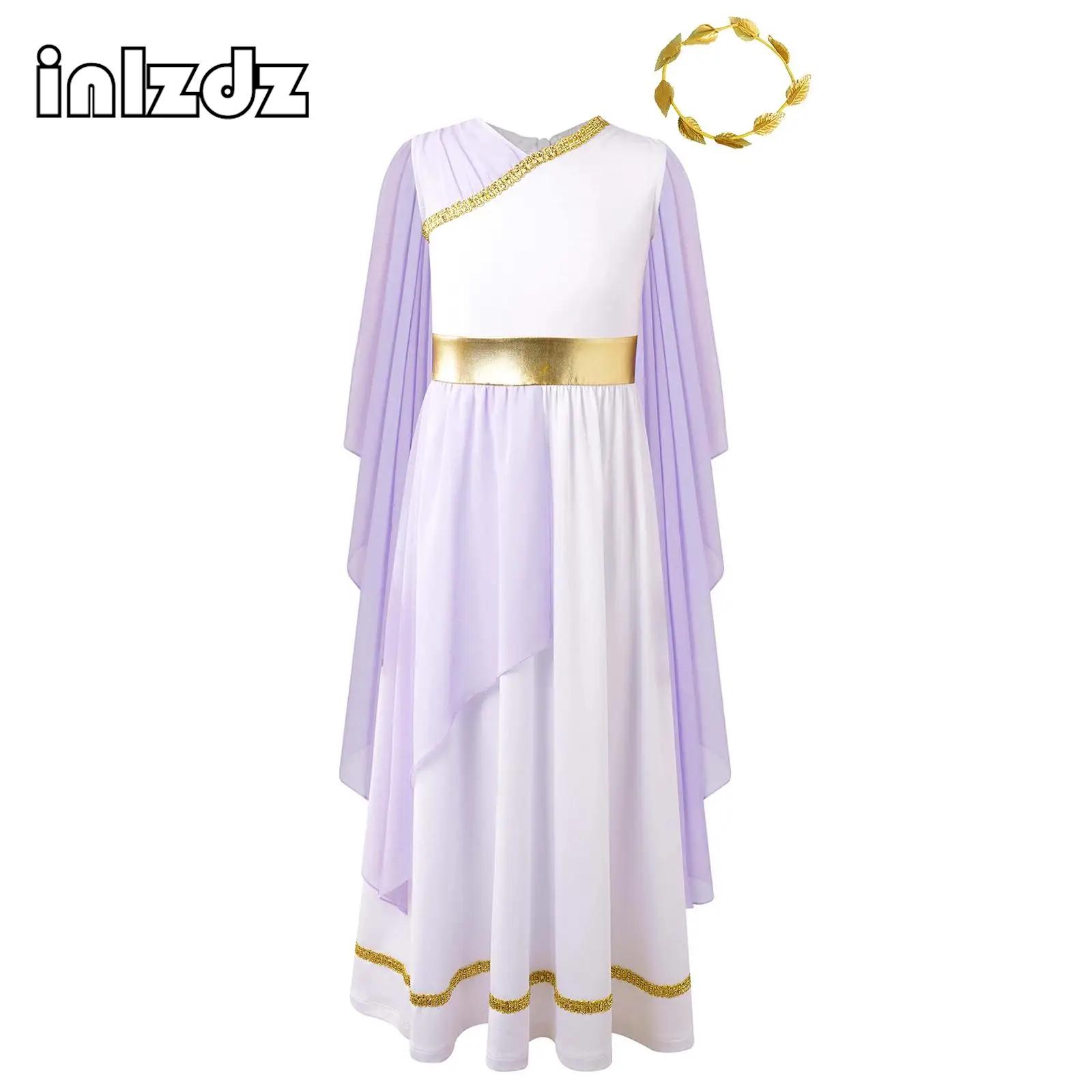 Robe de Princesse Longue en Tulle pour Fille, Costume Toge Grétien, Déité Grecque des Prairies, Flowy, pour ixd'Halloween