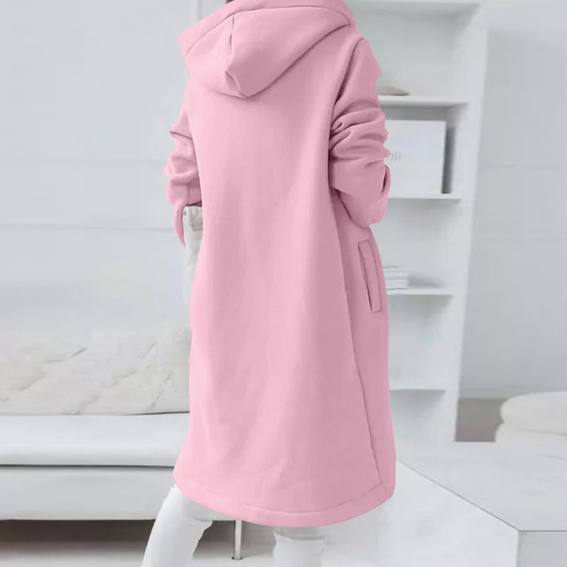 Veste à Capuche Longue pour Femme, Manteau avec Fermeture Éclair, Couleur Unie, Décontracté, Poches, Vêtements d'Extérieur, Automne et Hiver