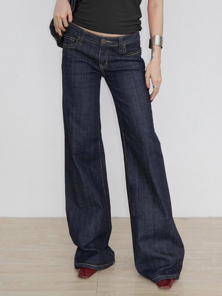 Jean évasé coupe cintrée pour femme Y2K Pantalon en denim extensible taille basse vintage avec broderie style vieilli pour les tenues de tous les jours