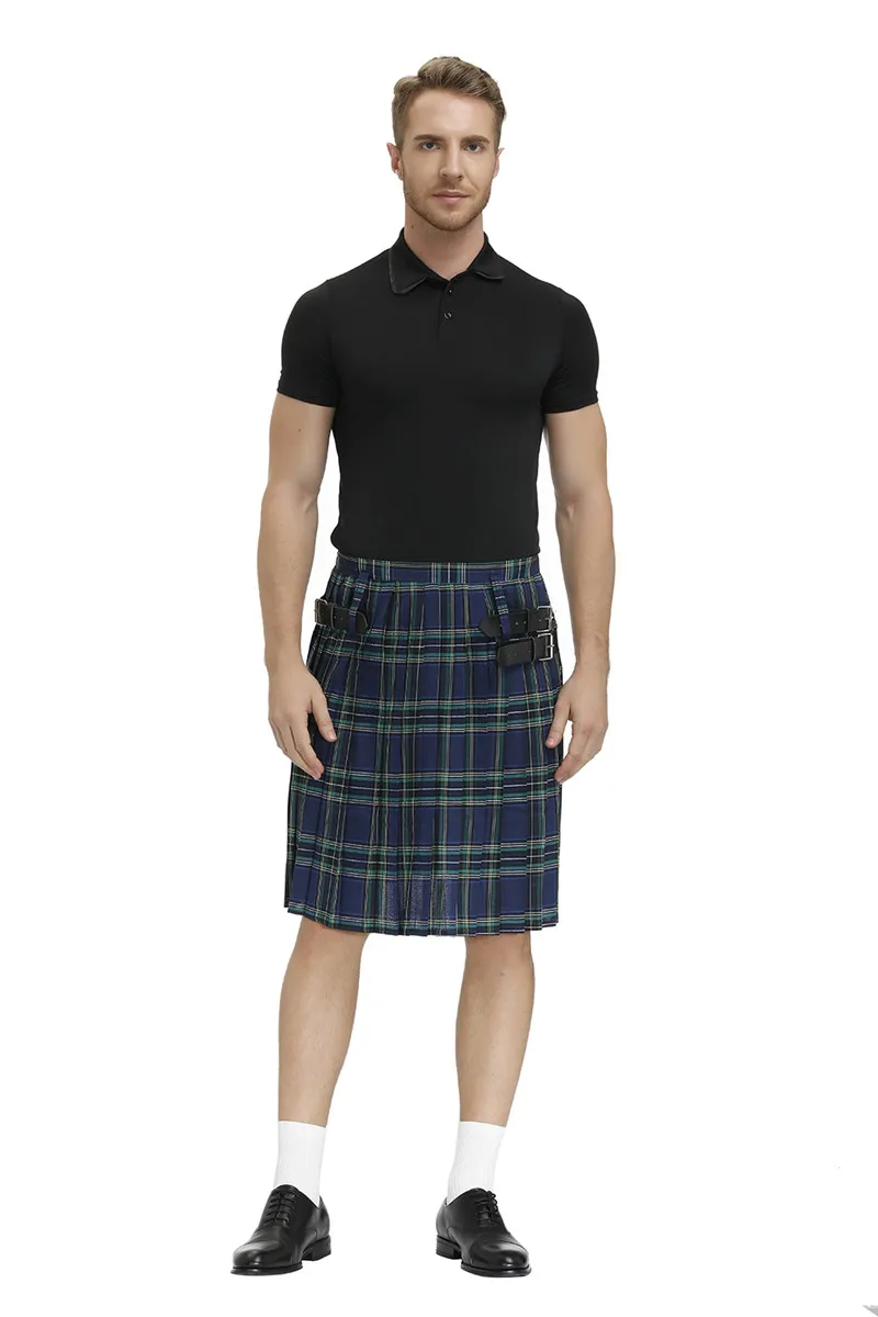 Kilt traditionnel écossais pour hommes avec ceinture bilatérale Kilt masculin plissé en tartan des Highlands