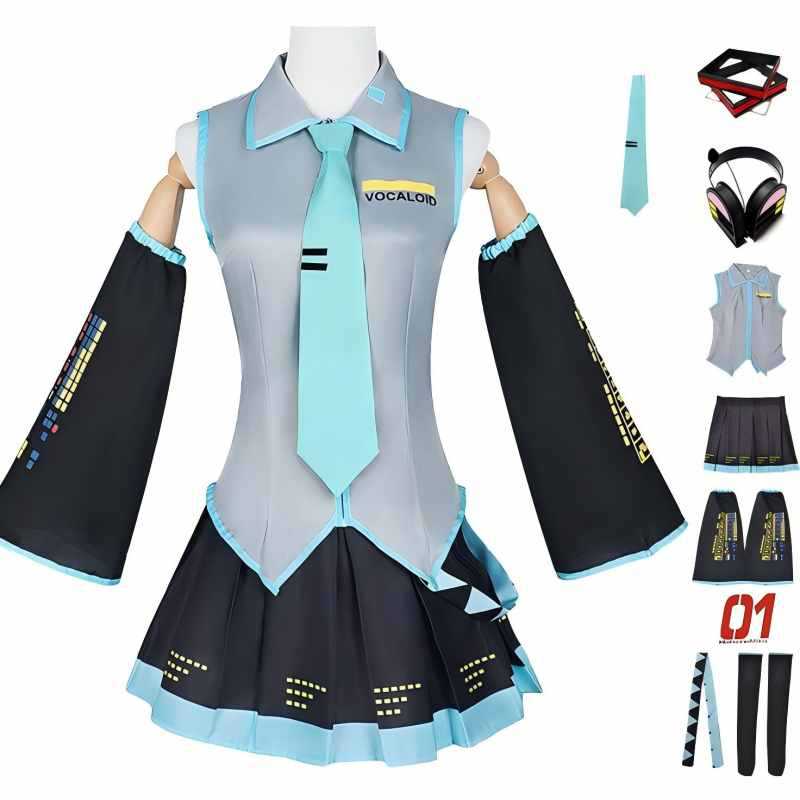 Tenue de cosplay d'idole virtuelle, ensemble jupe et veste JK d'anime, perruque et accessoires pour Halloween, Carnaval et Comic Con
