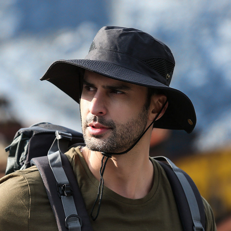 Chapeau de soleil à large bord pour homme, chapeau de pêche d'été anti-UV pour l'extérieur, chapeau bob décontracté respirant avec protection intégrale du visage
