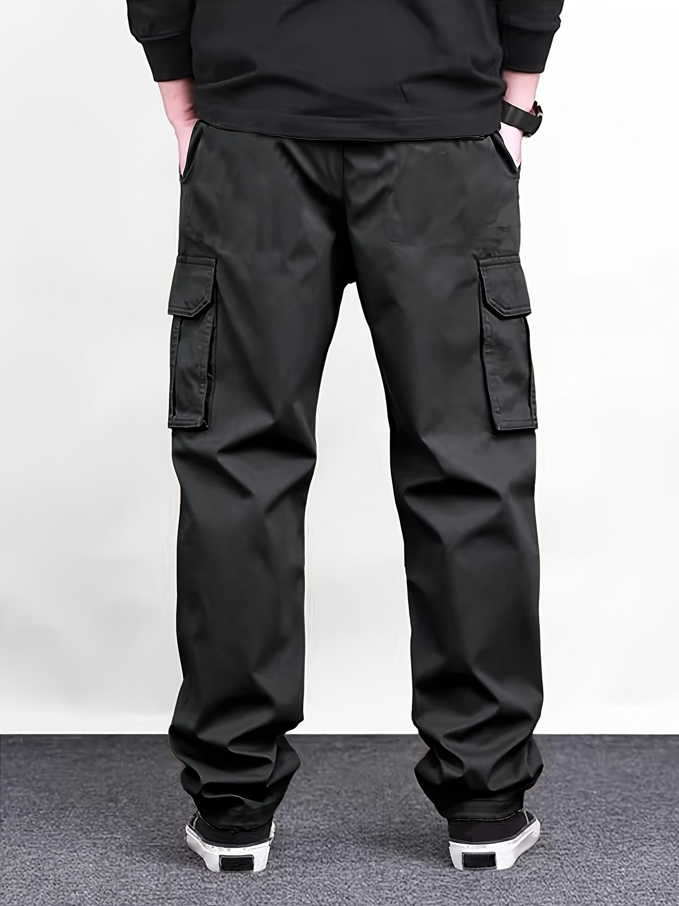 Salopette unie régulière pour hommes avec cordons de serrage et grande poche à rabat, pantalon droit multi-poches fonctionnel, adapté aux vacances, rue, loisirs quotidiens, course à pied, multi-scénarios, adapté à toutes les saisons
