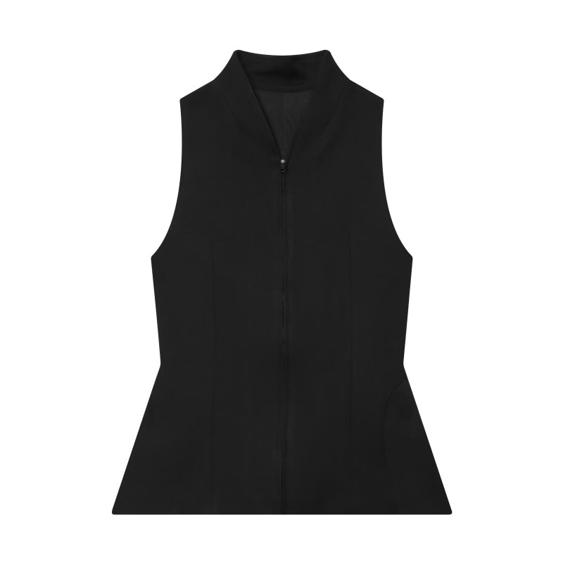 Gilet sans manches pour femme - Haut peplum ajusté à col en V, gilet décontracté à fermeture éclair sur le devant, nouvelle mode été 2026 noir