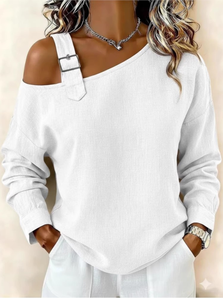 Nouveau T-shirt élégant et décontracté pour femme, idéal pour le printemps, l'automne, le bureau, les fêtes et les vacances, coupe ample, blanc
