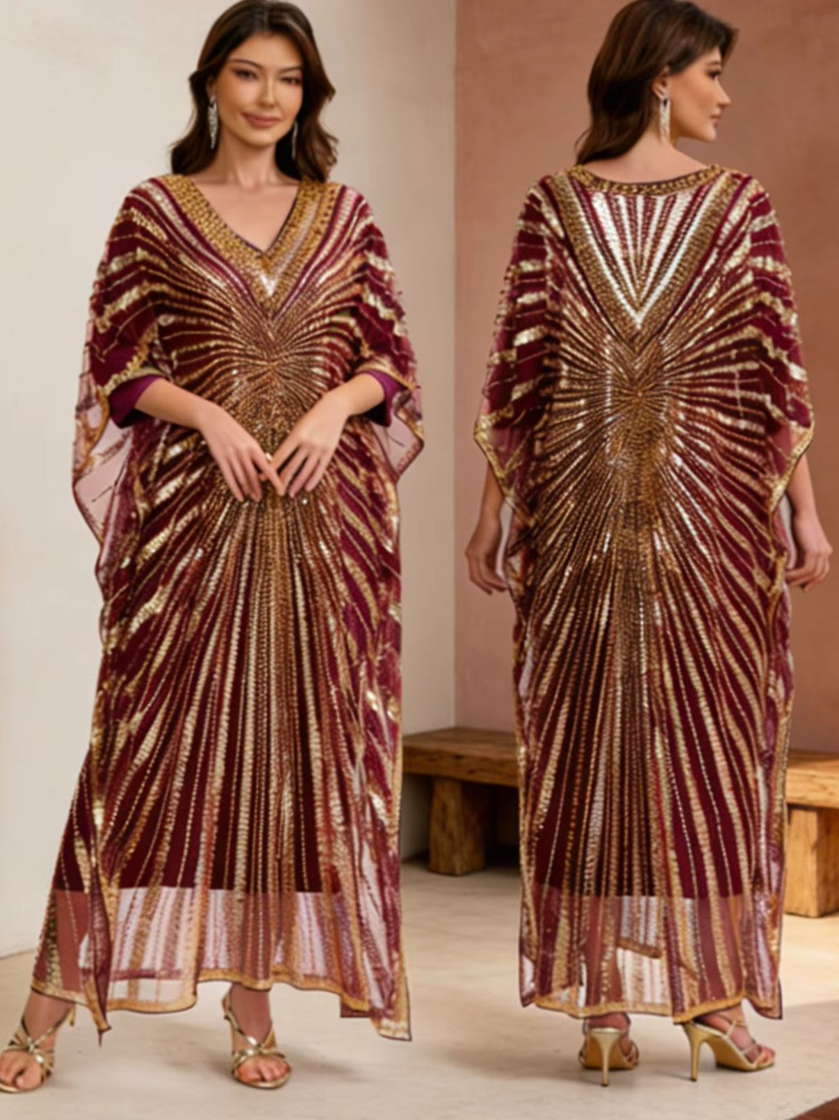Robe Kaftan Perlée JAYNOARAE, Robe Longue Ornée, Robe de Soirée, Robe de Bal, Robe Deux Pièces