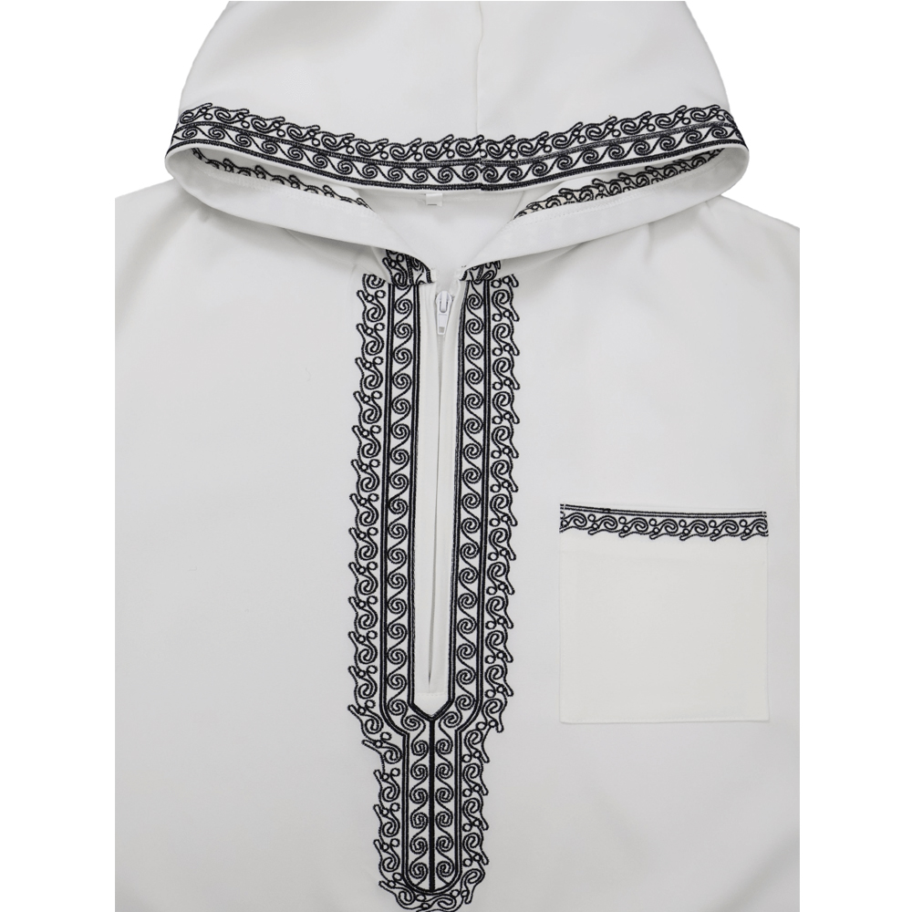 Thobe pour hommes musulmans, robe longue marocaine à manches longues, design brodé avec capuche, robe ample islamique, Jelleba, vêtement traditionnel pour les fêtes