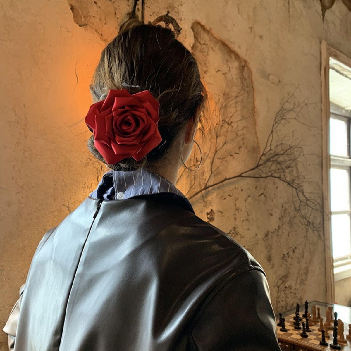 Chouchous en Satin rétro français Rose rouge, chouchous surdimensionnés à haute élasticité, bandes de fleurs, accessoires pour cheveux pour femmes et filles