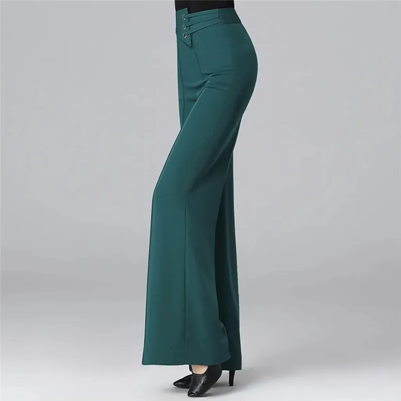 Femmes élégantes diamants mode pantalon à jambes larges solide élastique taille haute danse latine Simple ample droit nouveau pantalon décontracté