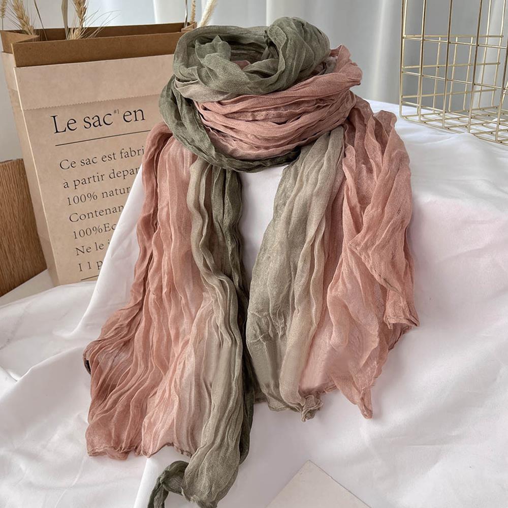 Coton chanvre dégradé couleur écharpe lin rides foulards Long plissé châle doux cravate-teinture foulard longue Hijab écharpe femmes hiver