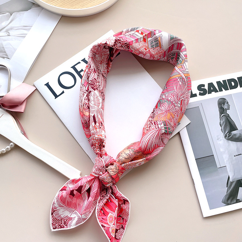 Foulard en soie sergée 14mm pour femme, bandana carré pour sac, châle roulé à la main, accessoire de tête, 90CM, cadeau de Saint-Valentin