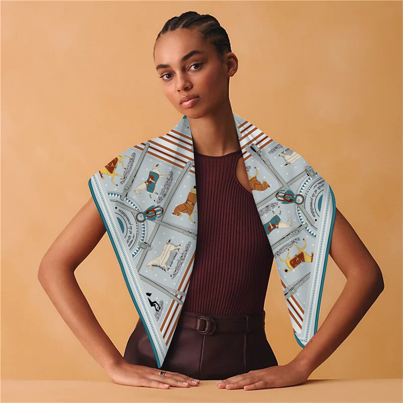 Écharpe en soie cachemire imprimée tendance 90CM, châles pashmina de luxe de créateur pour femmes, foulards carrés à bords roulés, étole couverture
