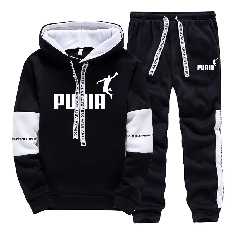 Ventes Flash : Ensemble de Survêtement Décontracté pour Homme – Sweat à Capuche et Pantalon de Jogging Sport Quotidien – Vêtements Classiques Noir et Blanc