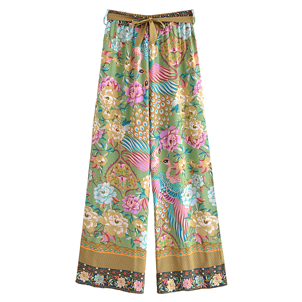 Boho Queens femmes paon imprimé fleuri tenues courte Kimono Robe bohème costumes pantalons à jambes larges 2 pièces rayonne Boho ensembles maillot de bain
