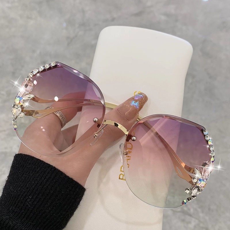 Lunettes de soleil vintage sans monture avec biscuits pour femmes et hommes, lunettes de soleil à lentilles dégradées, nuances pour femmes, design de marque de luxe, mode 2023